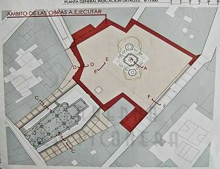 El plano remarca las zonas de ejecución concreta dentro de la plaza.